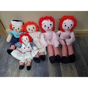 Vintage Lot of 5 Homemade Raggedy Ann and Andy dolls 14 to 21 inch